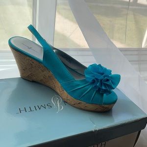 Blue Flower Wedge Heels